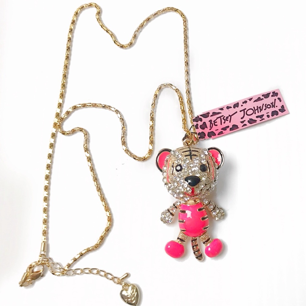 Betsey Johnson pink tiger pendant jewel necklace